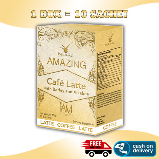 IAM Amazing Coffee Latte with Barley and Alkaline | 1 Box | 10 Sachets | Free Shipping